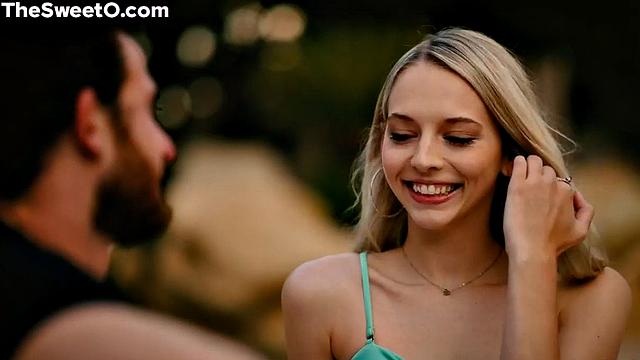 Petite blonde babe bouncing on lover