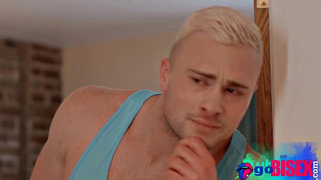 Inked cute bae sharing 2 cocks in bi 3some