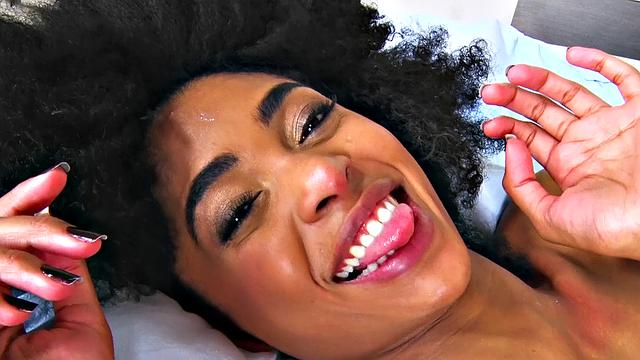 Watch this brunette in a thong give a naughty handjob and ride reverse cowgirl