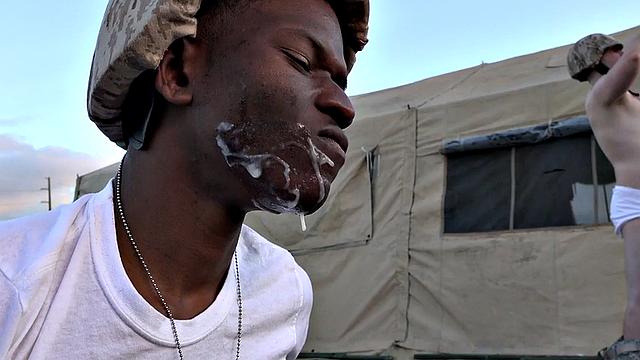 Black navy stud bareback fucked in outdoor orgy on orders