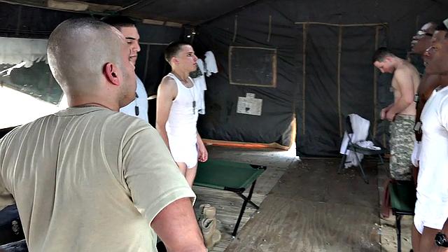 Black navy stud bareback fucked in outdoor orgy on orders