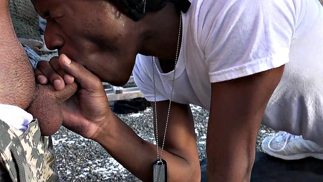 Black navy stud bareback fucked in outdoor orgy on orders