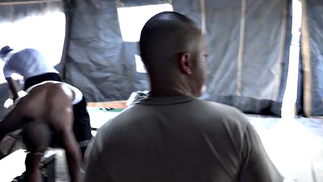 Black navy stud bareback fucked in outdoor orgy on orders