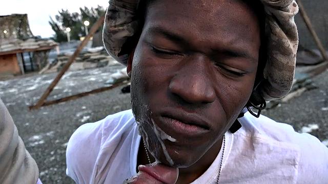 Black navy stud bareback fucked in outdoor orgy on orders