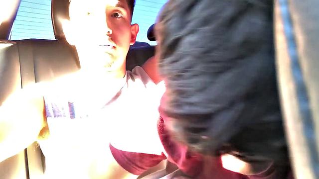 Latin twink barebacked for cumshot after sucking in car