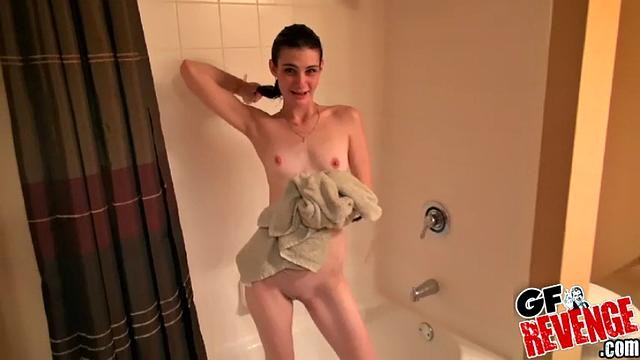 Check out Sexy Selfie's bald pussy and small tits in steamy solo action