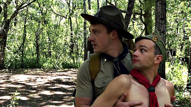 Patrol scout bangs twink's asshole outdoors in forest