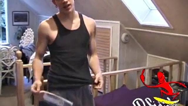 Shane plays with himself until his cock is nice and hard. He pulls down his shorts and briefs to reveal his excited cock.