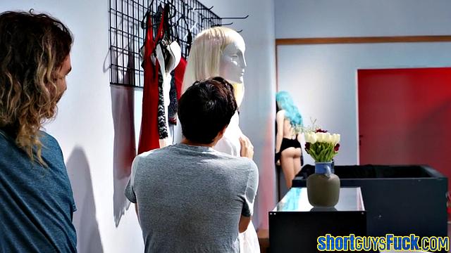 Big-titted MILF drilled by short king