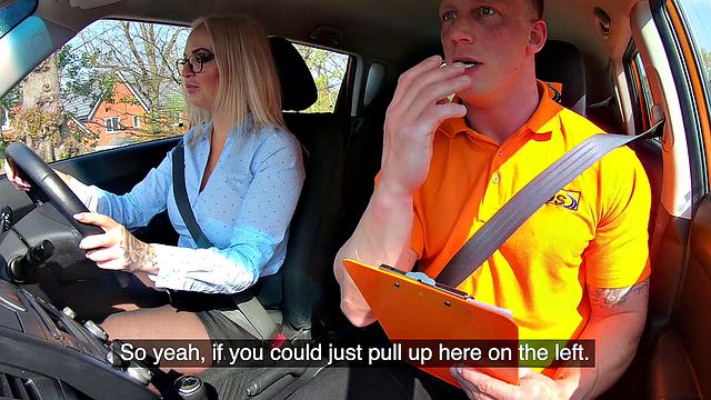 Blonde with glasses gets fingered and squirts in orgasmic car ride