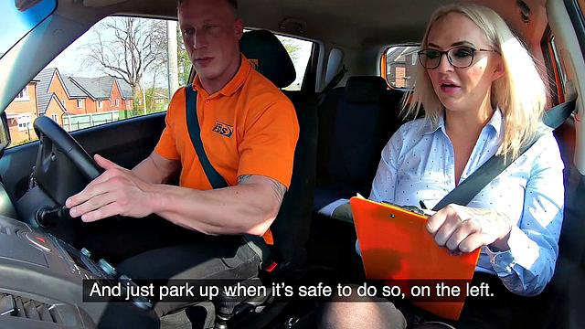 Blonde with glasses gets fingered and squirts in orgasmic car ride