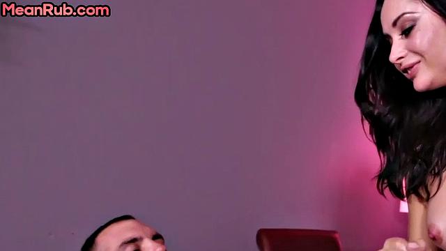 Femdom stunning MILF masseuse wanks client's oiled cock
