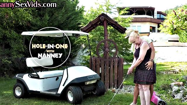 Granny pussyfucked outdoors by young dick