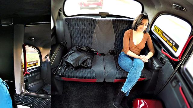 A bald-headed babe scream in ecstasy while getting her pussy drilled in a taxi