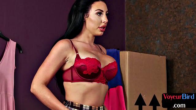 Voyeuristic slut teasing guy stripping