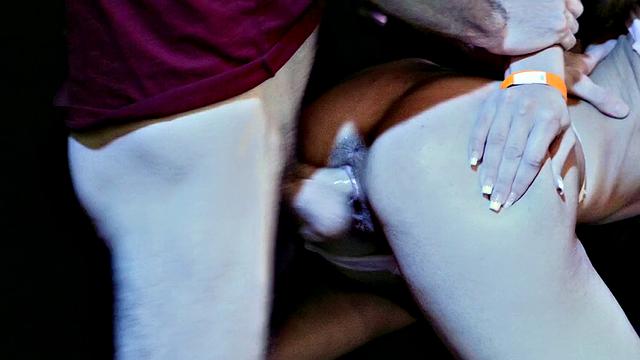 American babe with a bald pussy enjoys a wild night out in thongs and doggystyle