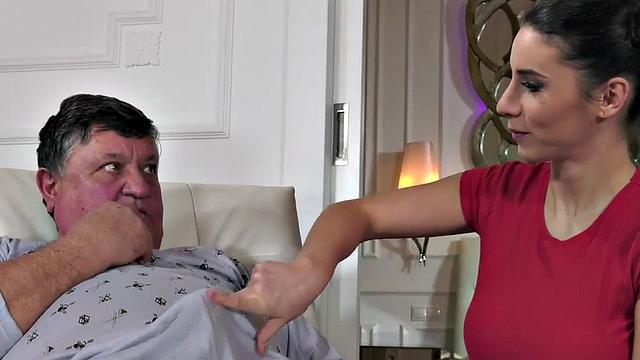 Old plumber pounding big-titted babe who loves riding cock