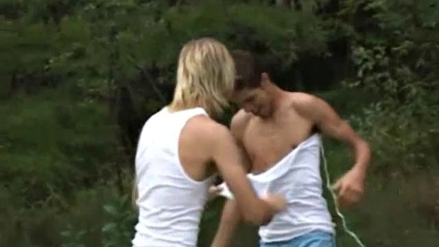 In this scene, Cody Parker and Kai Summers have a friendly water fight. But the game changes when Cody takes aim.