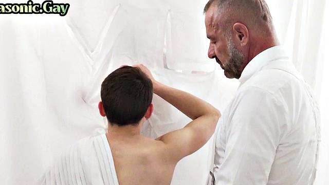 Dominant masonic DILF barebacks twink after being sucked
