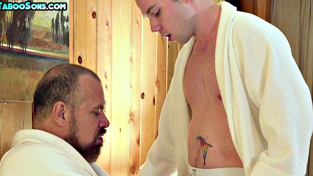 Taboo DILF with muscles fucks stepson jockstrap asshole