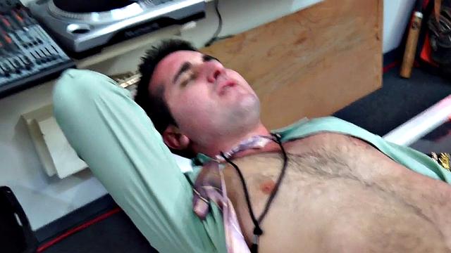 Pathetic amateur 3way fucked in public pawn store