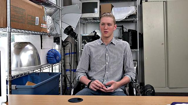 BBC gay fucks white twink in the asshole in POV in the office