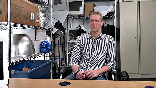 BBC gay fucks white twink in the asshole in POV in the office