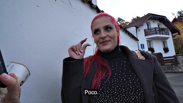 Pink hair picked up babe banged and throating in POV