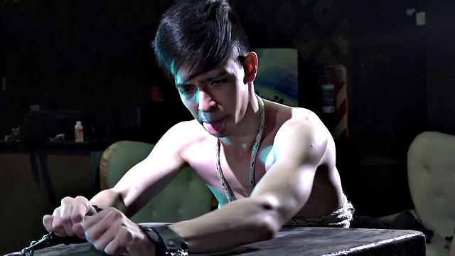 Things get kinky in the bondage and spanking scene as skinny little Antu finds himself naked and shackled, while Fabrice has his way with him.