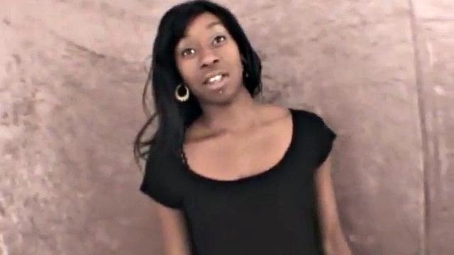 Fingered ebony slut sucks off white dick in POV close-up