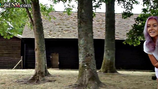 CFNM outdoor British babes suck lucky dude's cock in group