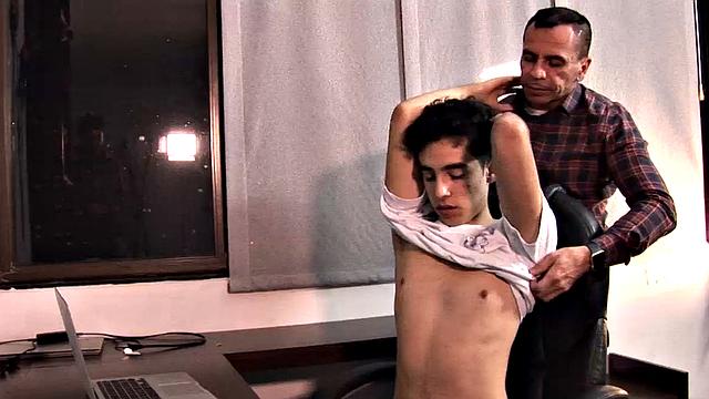 Young Latino Arthur is at his computer when daddy approaches him from behind and quickly makes it clear he wants to play