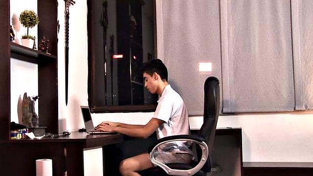 Young Latino Arthur is at his computer when daddy approaches him from behind and quickly makes it clear he wants to play