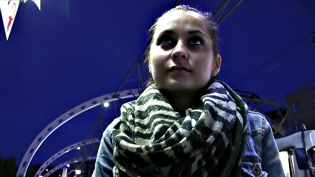 Amateur babe with no tickets takes stranger's load on her bald pussy in POV outdoor action