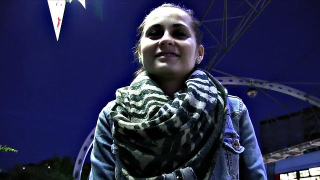 Amateur babe with no tickets takes stranger's load on her bald pussy in POV outdoor action