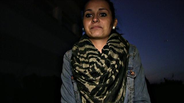 Amateur babe with no tickets takes stranger's load on her bald pussy in POV outdoor action