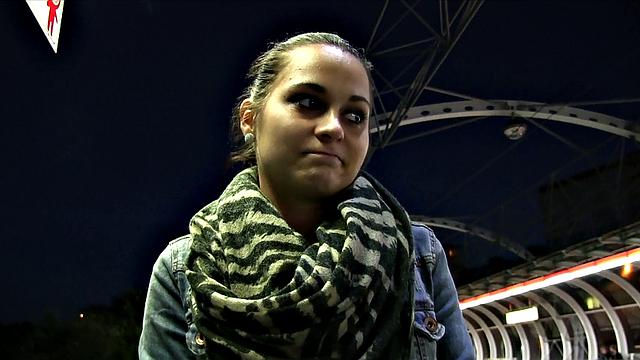 Amateur babe with no tickets takes stranger's load on her bald pussy in POV outdoor action