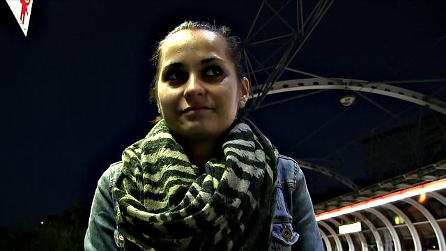 Amateur babe with no tickets takes stranger's load on her bald pussy in POV outdoor action