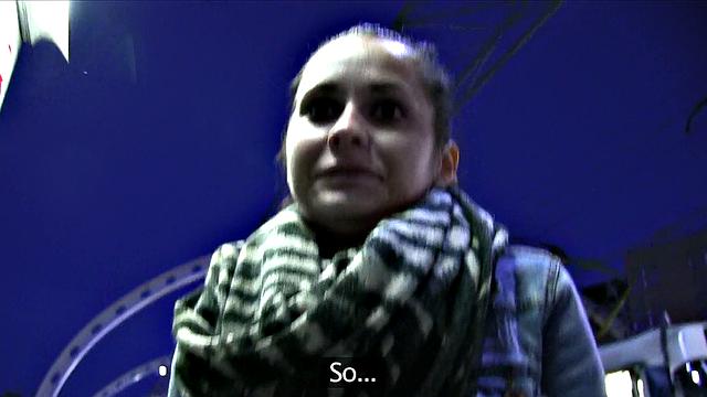 Amateur babe with no tickets takes stranger's load on her bald pussy in POV outdoor action