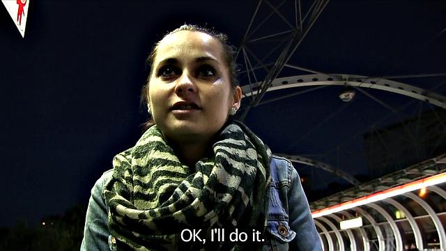 Amateur babe with no tickets takes stranger's load on her bald pussy in POV outdoor action