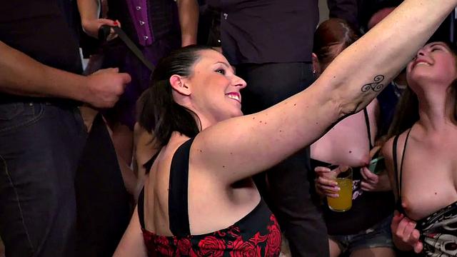 A skinny slut gulp down two hard cocks after fingering herself in public