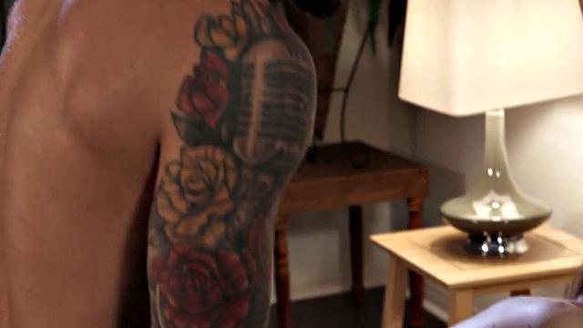 A tattooed red head talk dirty and get her tight pussy and tight ass destroyed