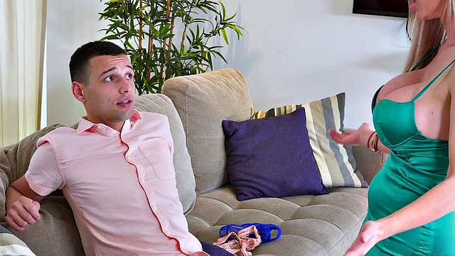 Blonde stepmom bangs her stepson hard with her big tits & panty fetish