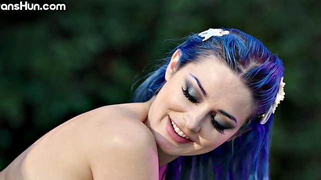 TS mermaid fucks babe's pussy outdoors in swimming pool