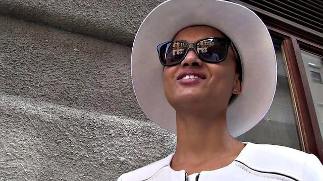 Short-haired African model with tattoos gets banged for cash while wearing glasses