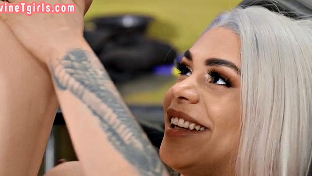 Skinny ginger babe assfucks tranny in doggystyle