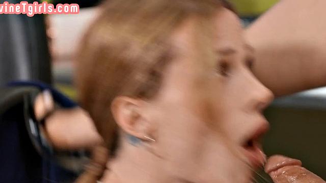 Skinny ginger babe assfucks tranny in doggystyle