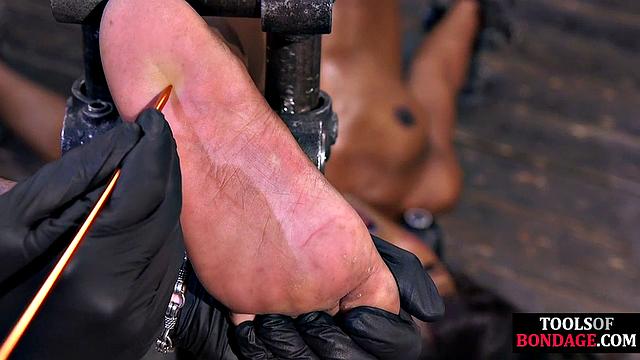 Skinny ebony spanked in dungeon