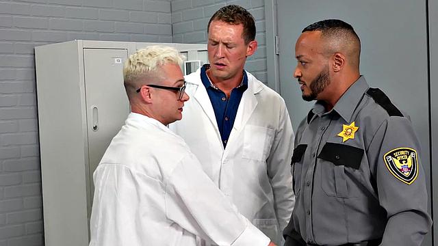 Interracial threesome with uniform men