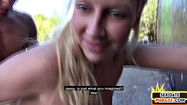German amateur MILF fucked in public 3some outdoor
